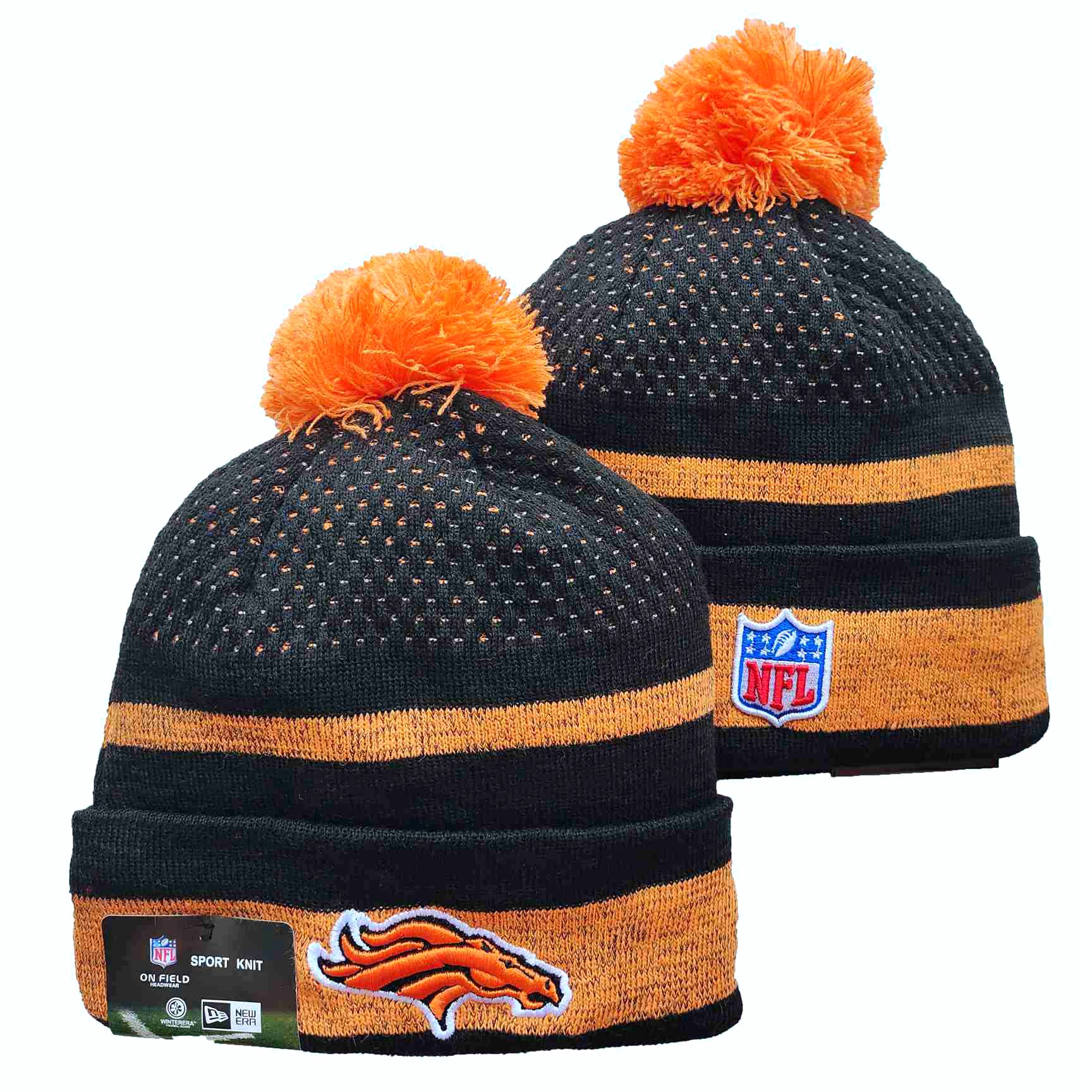 Broncos Team Logo Orange and Black Pom Cuffed Knit Hat YD