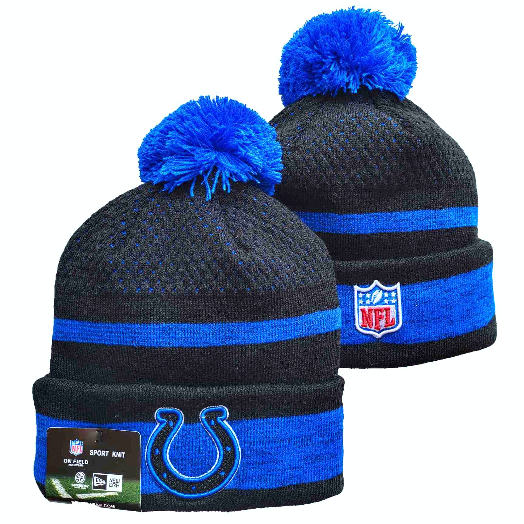 Colts Team Logo Black and Royal Pom Cuffed Knit Hat YD