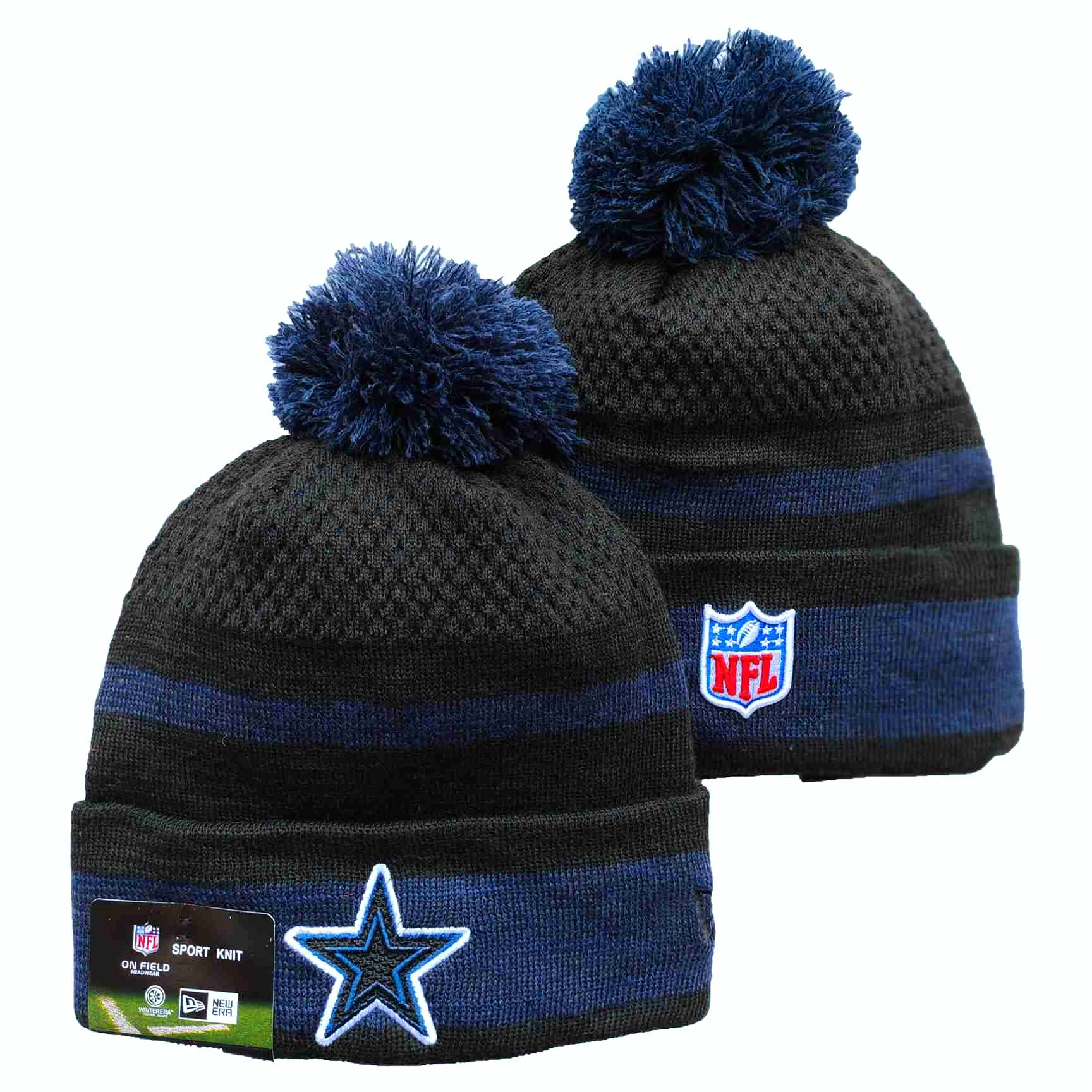 Cowboys Team Logo Black and Blue Pom Cuffed Knit Hat YD