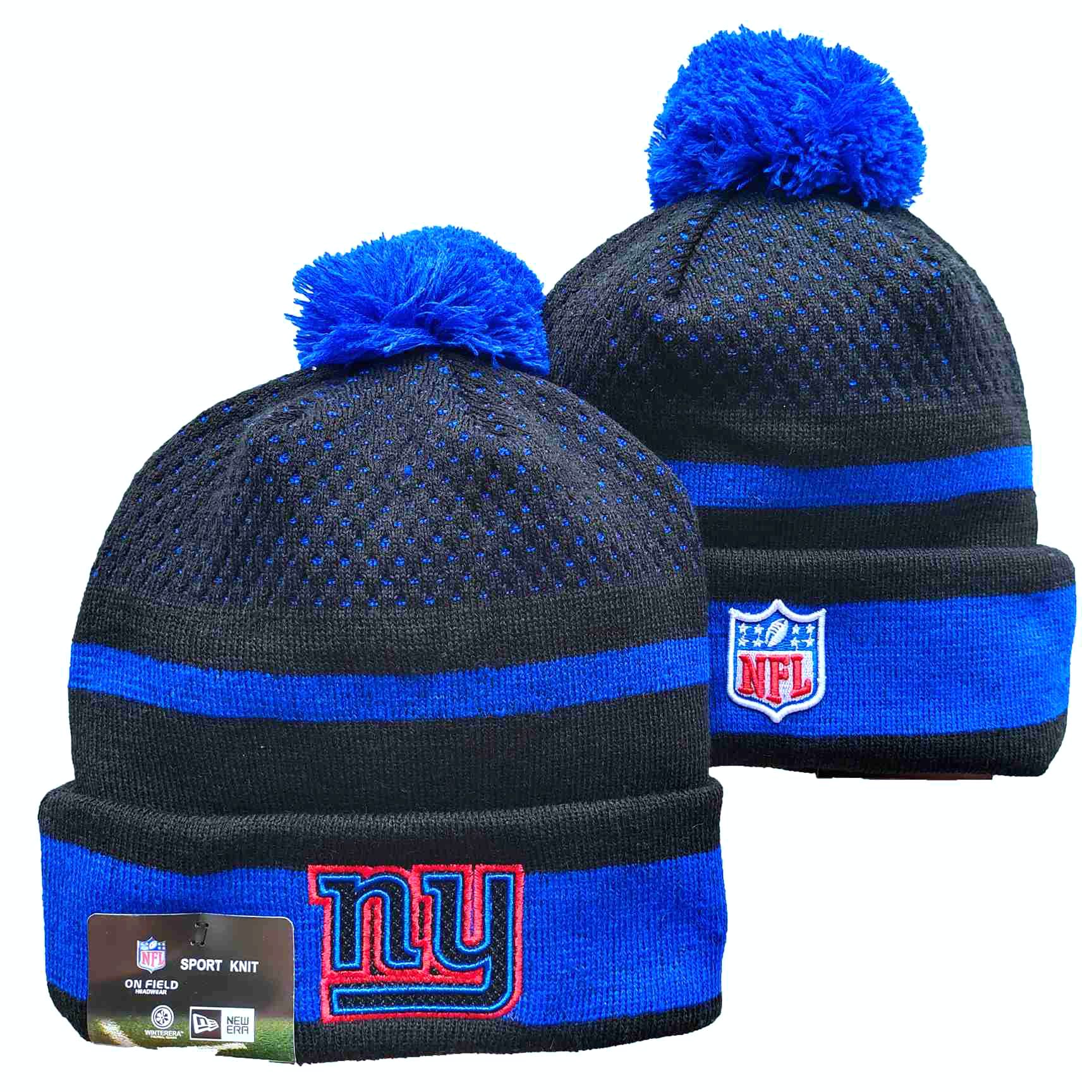 New York Giants Team Logo Black and Royal Pom Cuffed Knit Hat YD
