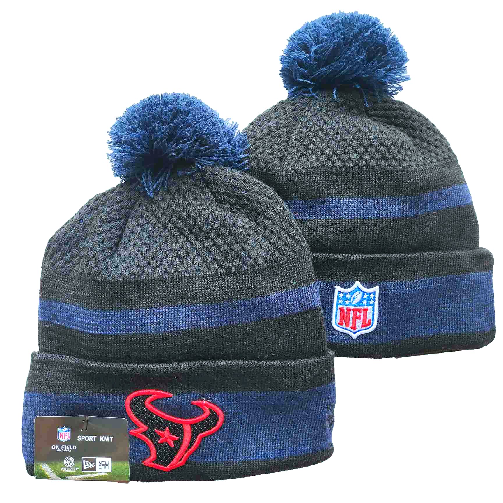 Texans Team Logo Black and Blue Pom Cuffed Knit Hat YD