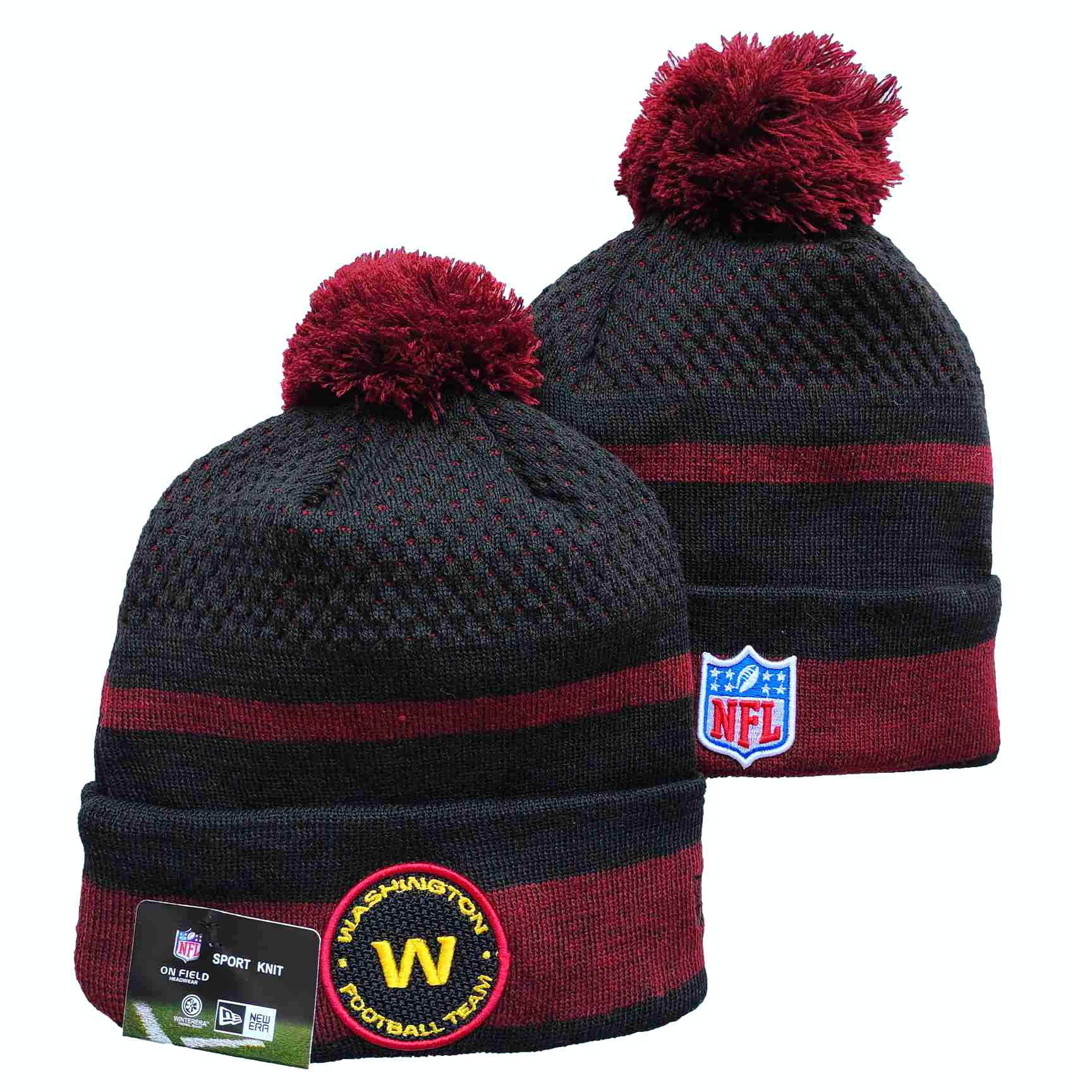 Washington Football Team Logo Black and Red Pom Cuffed Knit Hat YD
