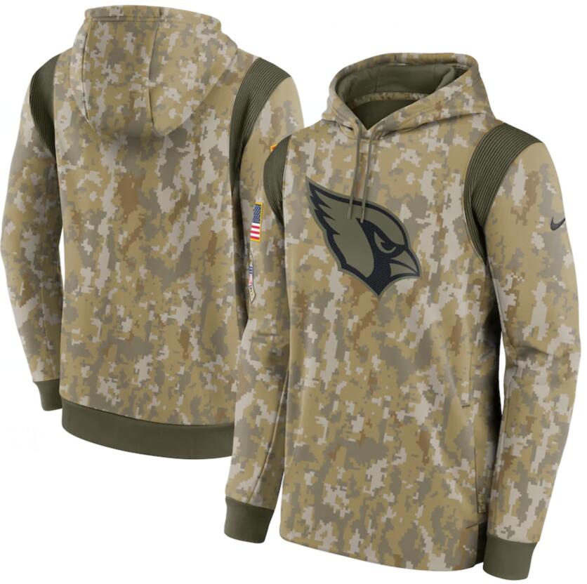 Men's Arizona Cardinals Nike Camo 2021 Salute To Service Therma Performance Pullover Hoodie - Click Image to Close