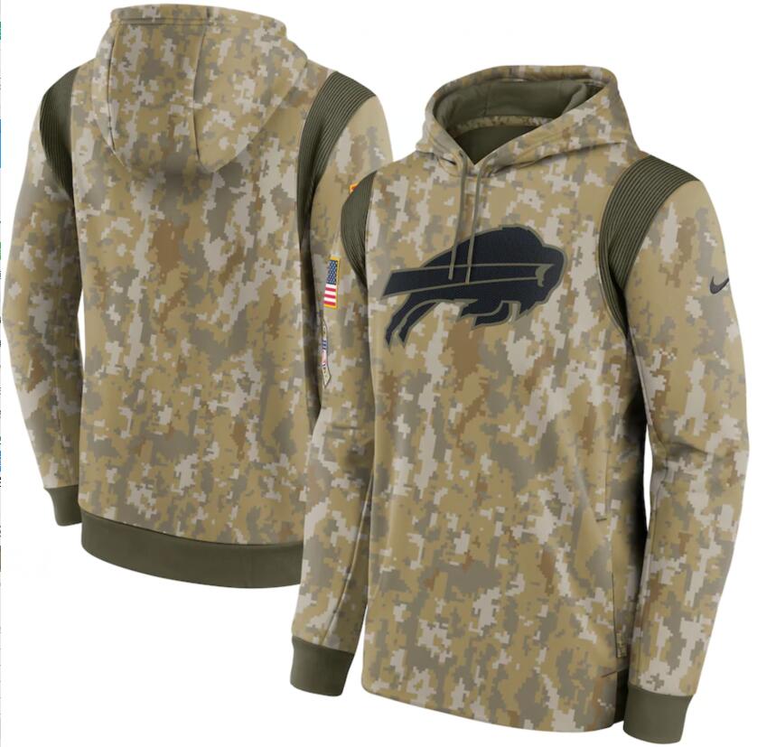 Men's Buffalo Bills Nike Camo 2021 Salute To Service Therma Performance Pullover Hoodie - Click Image to Close