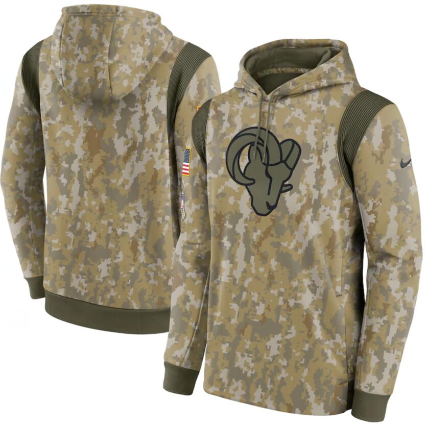 Men's Los Angeles Rams Nike Camo 2021 Salute To Service Therma Performance Pullover Hoodie - Click Image to Close