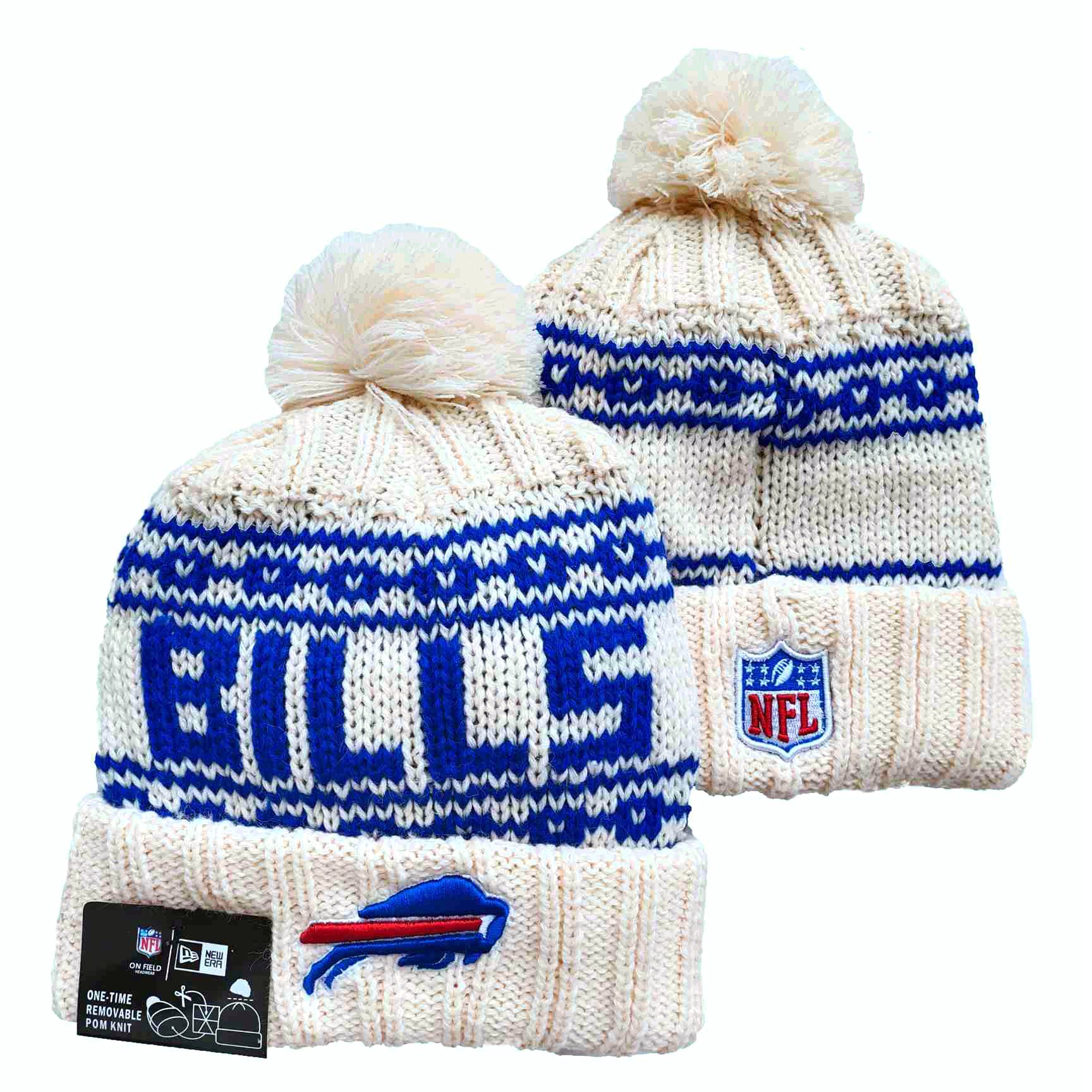 Bills Team Logo Cream New Era Cuffed Knit Hat with Pom
