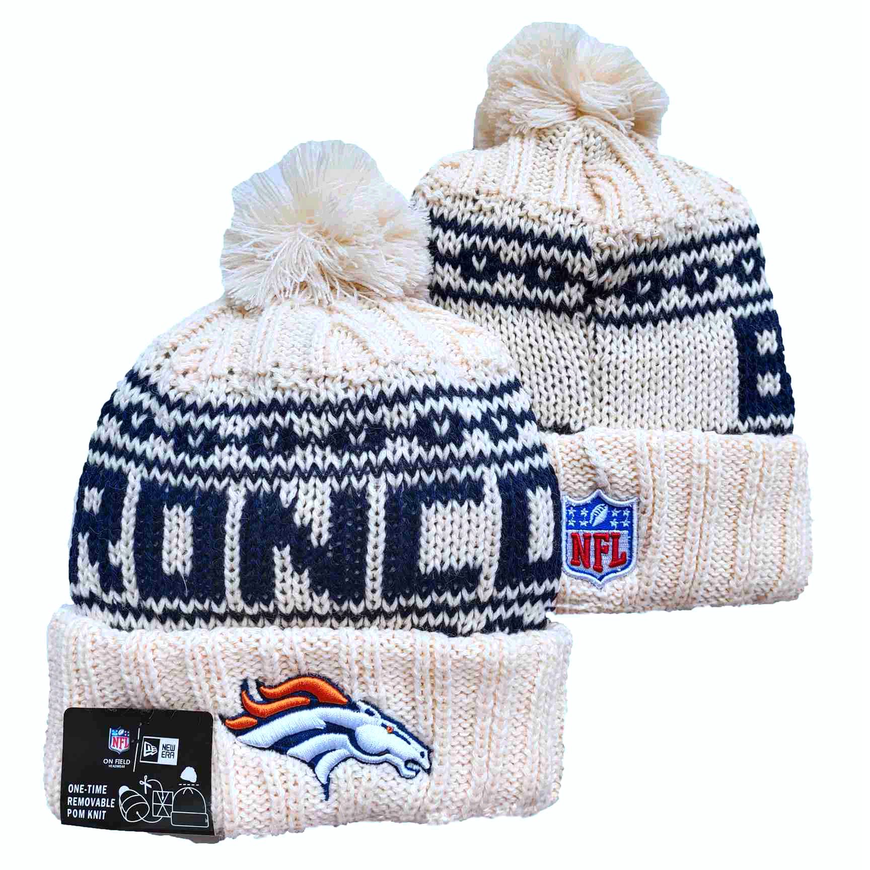 Broncos Team Logo Cream New Era Cuffed Knit Hat with Pom