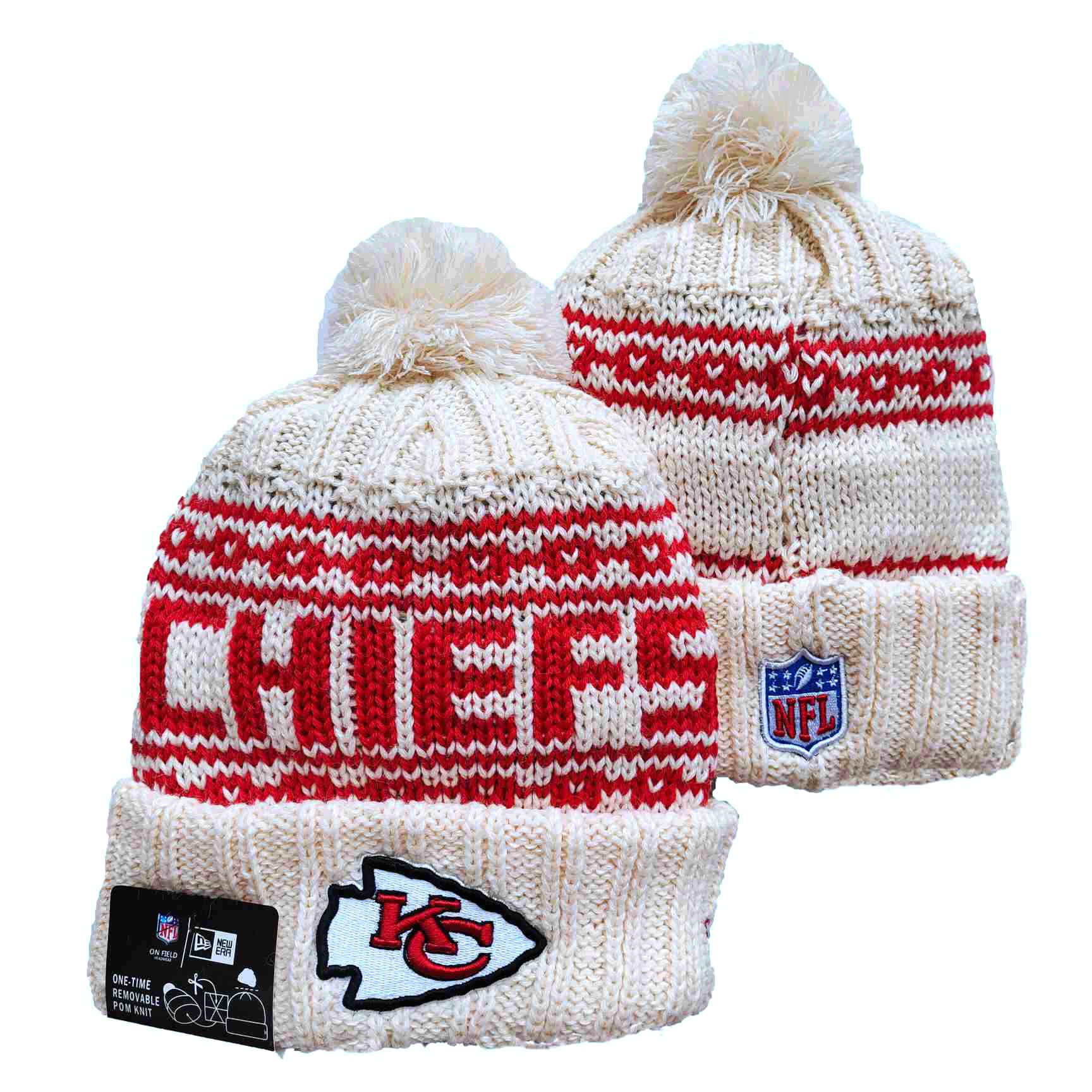 Chiefs Team Logo Cream New Era Cuffed Knit Hat with Pom