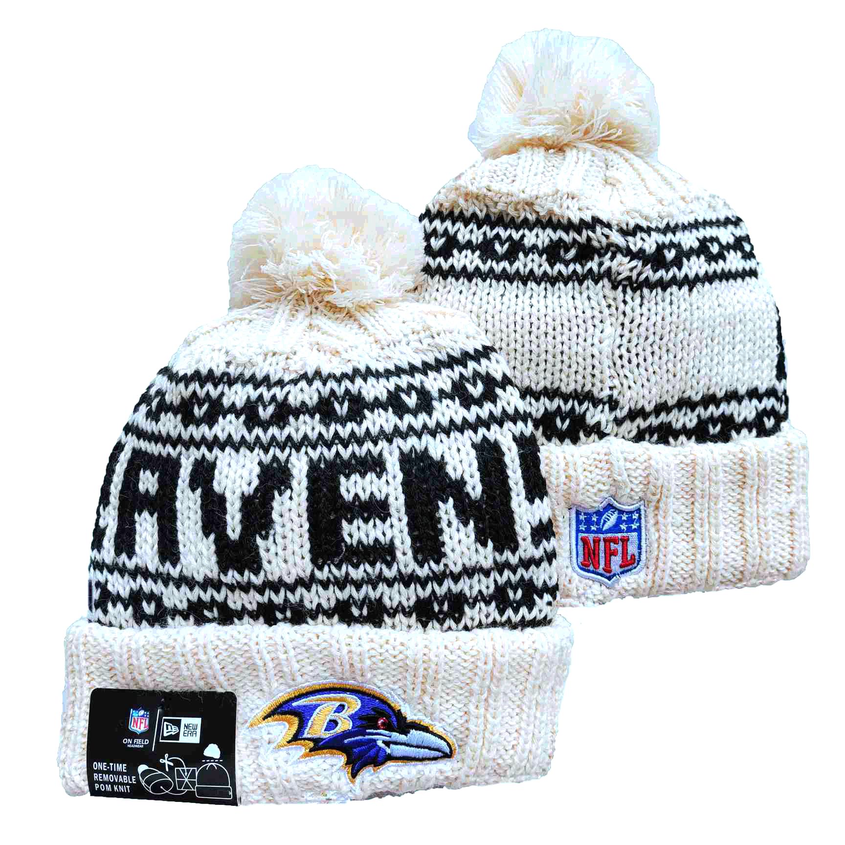 Ravens Team Logo Cream New Era Cuffed Knit Hat with Pom