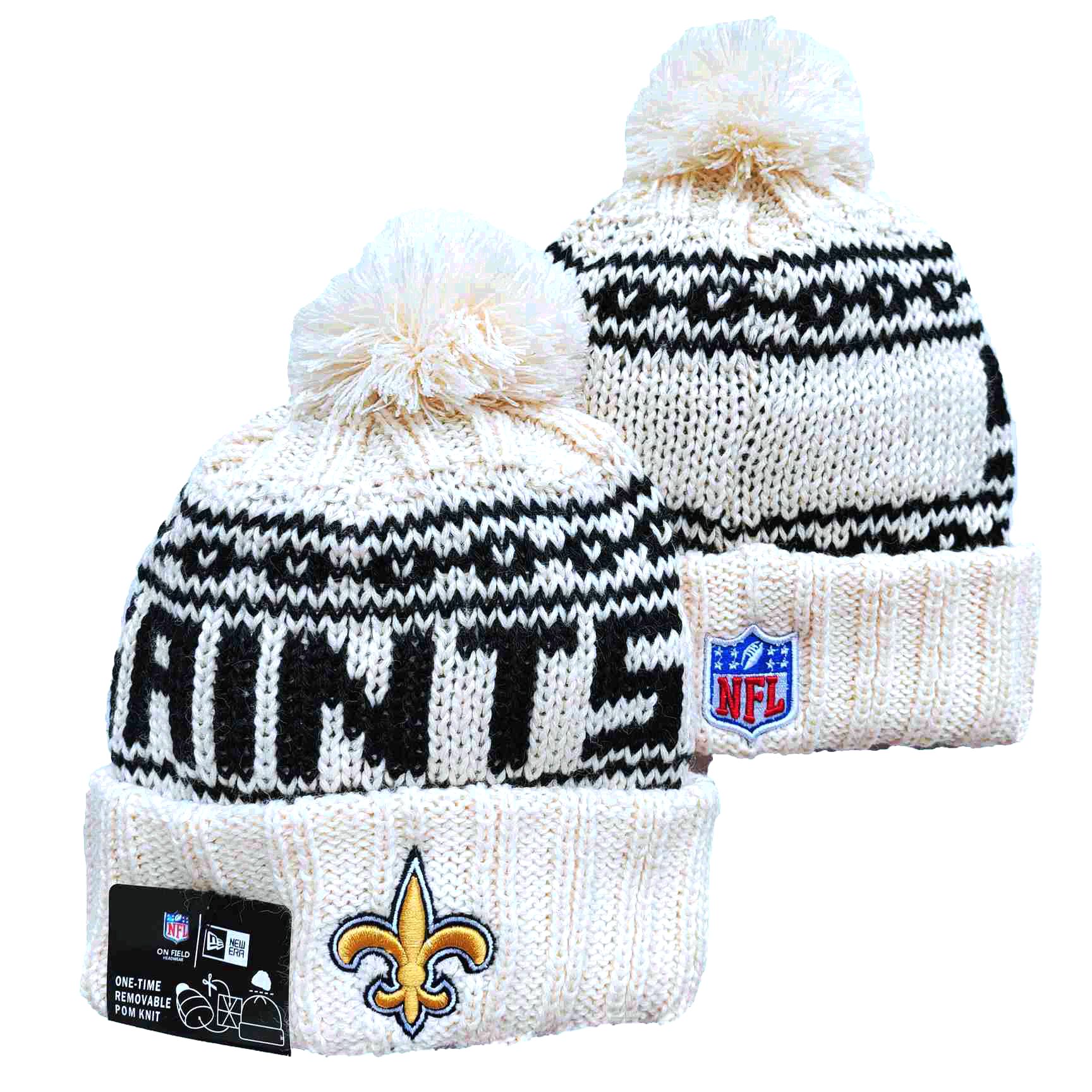 Saints Team Logo Cream New Era Cuffed Knit Hat with Pom