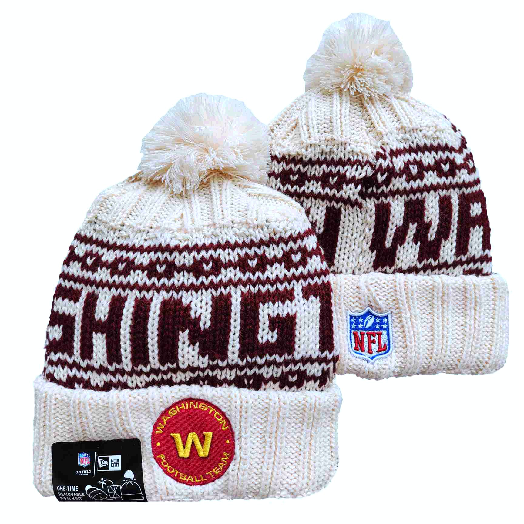 Washington Football Team Logo Cream New Era Cuffed Knit Hat with Pom