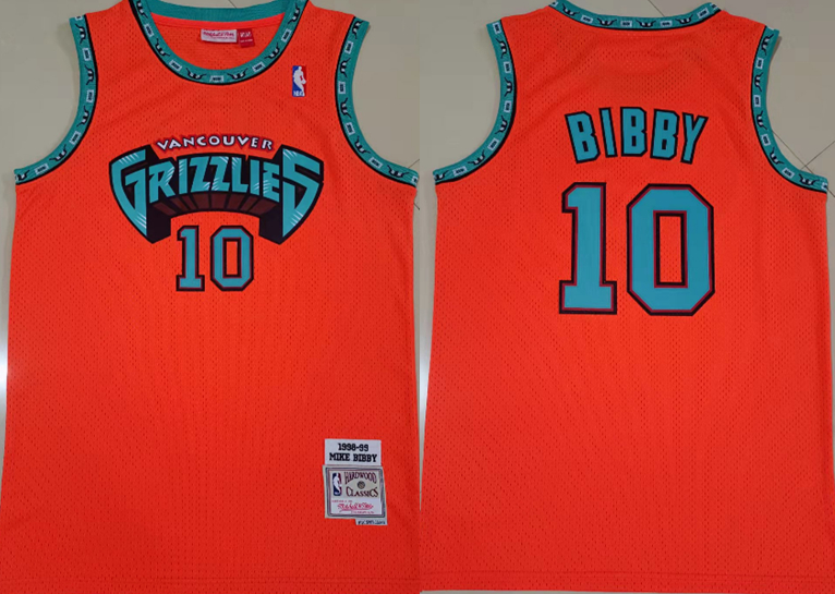 Grizzlies 10 Mike Bibby Orange 1998-99 Hardwood Classics Jersey