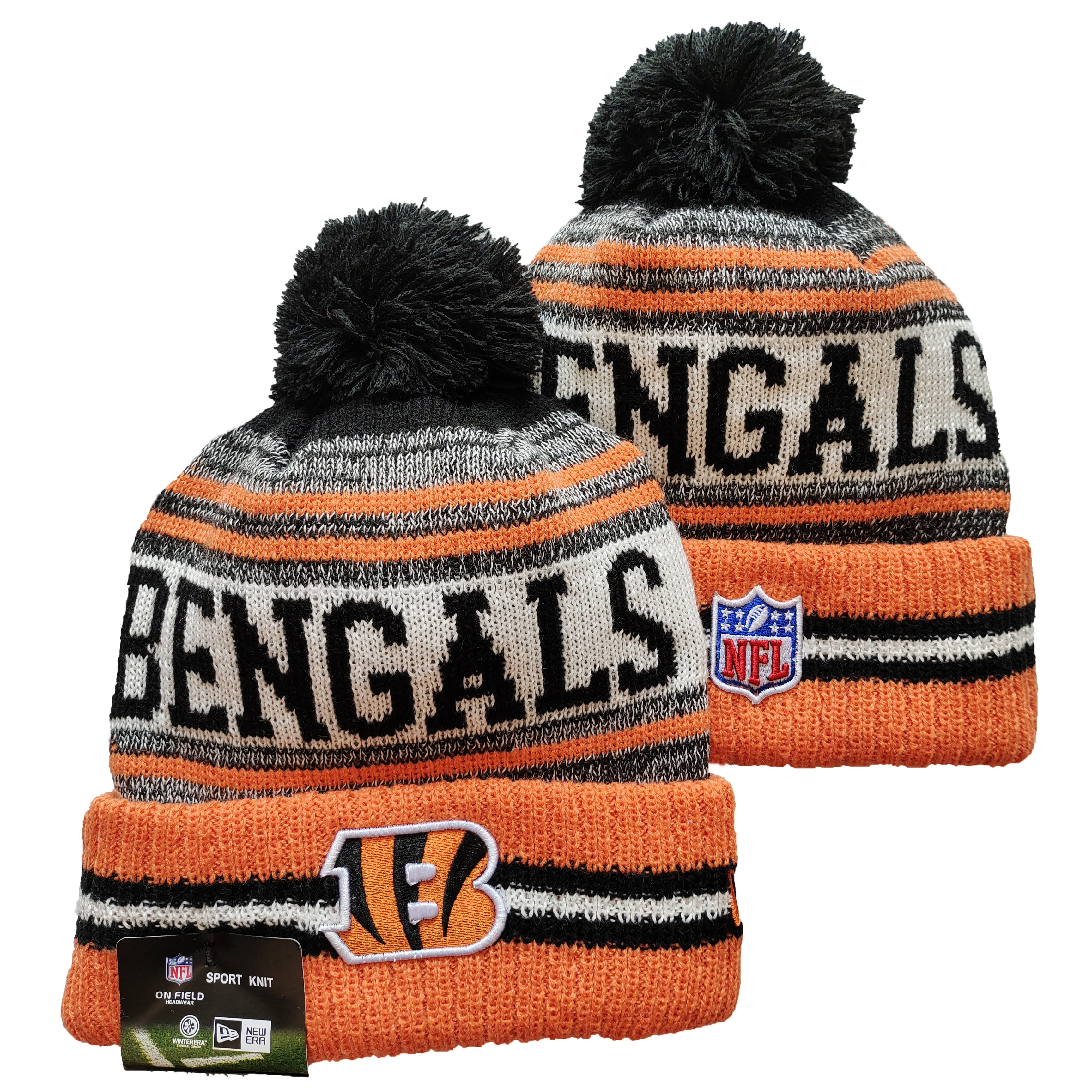 Bengals Team Logo Orange and Gray Pom Cuffed Knit Hat YD