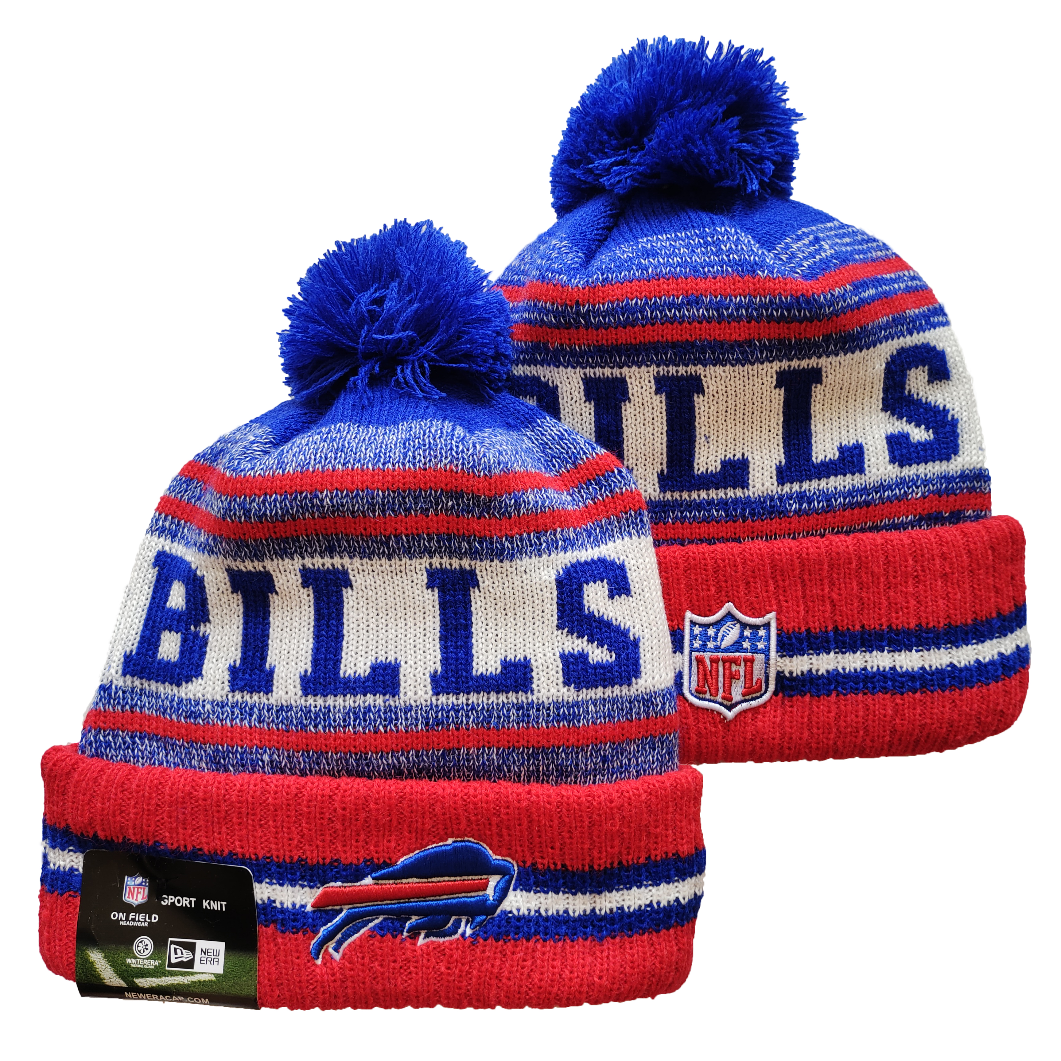 Bills Team Logo Red and Royal Pom Cuffed Knit Hat YD