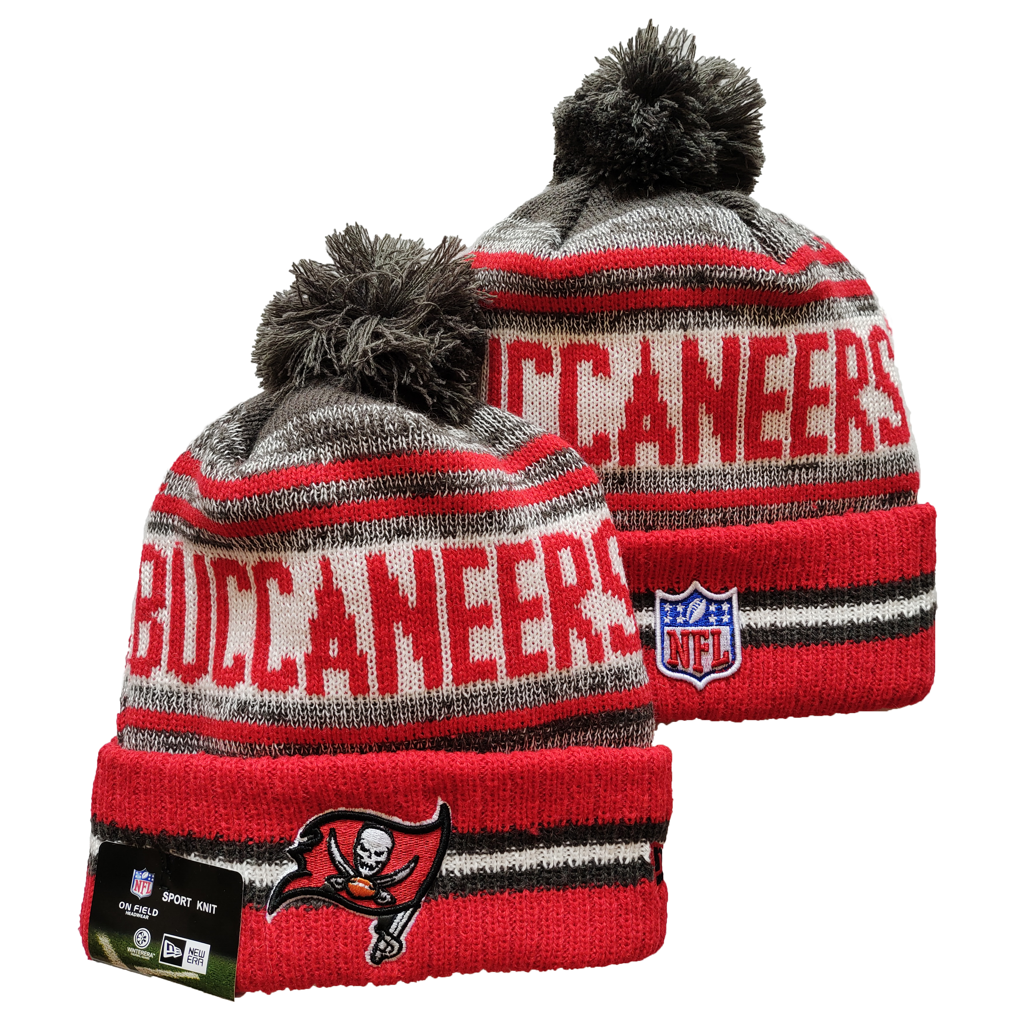 Buccaneers Team Logo Red and Gray Pom Cuffed Knit Hat YD