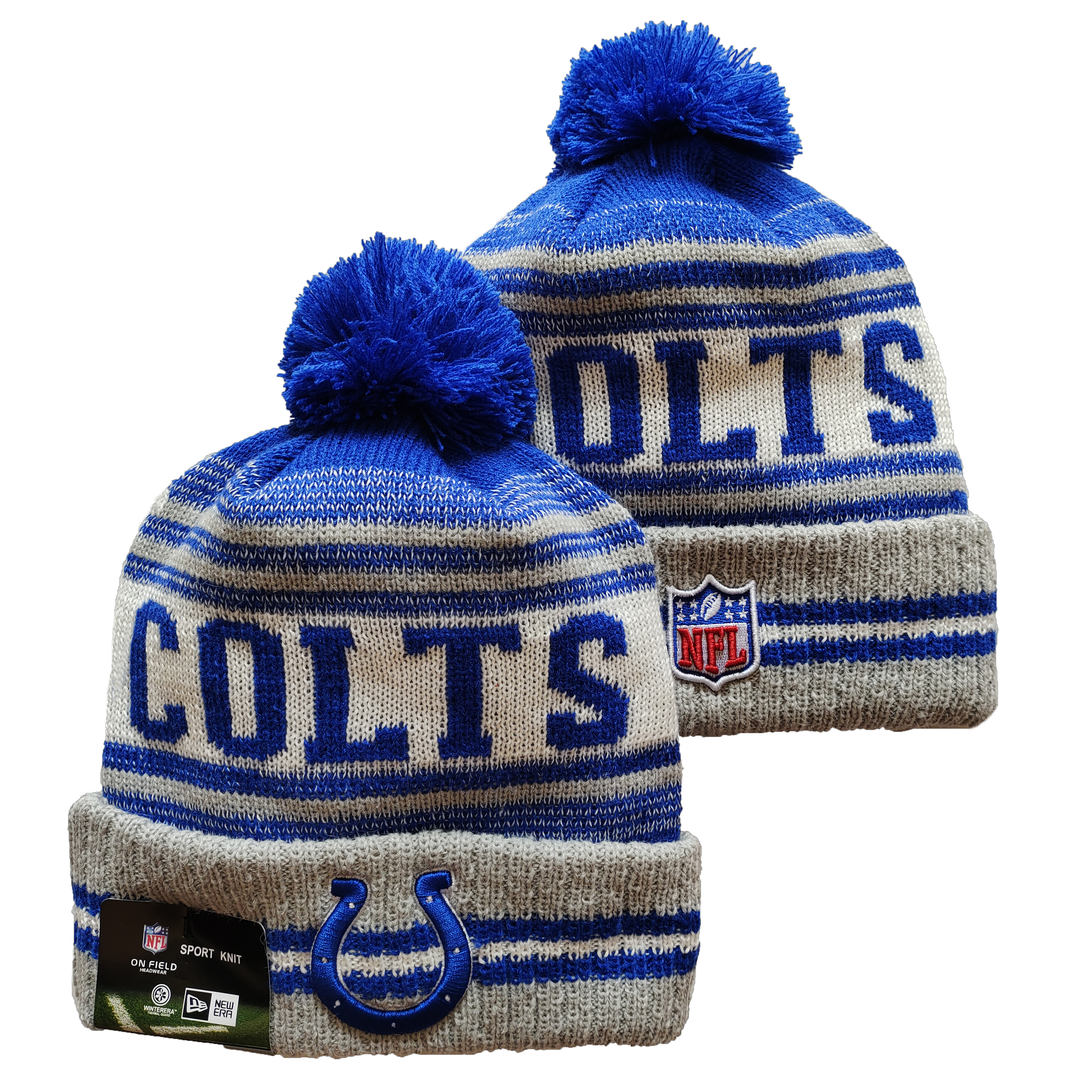 Colts Team Logo Royal and Gray Pom Cuffed Knit Hat YD