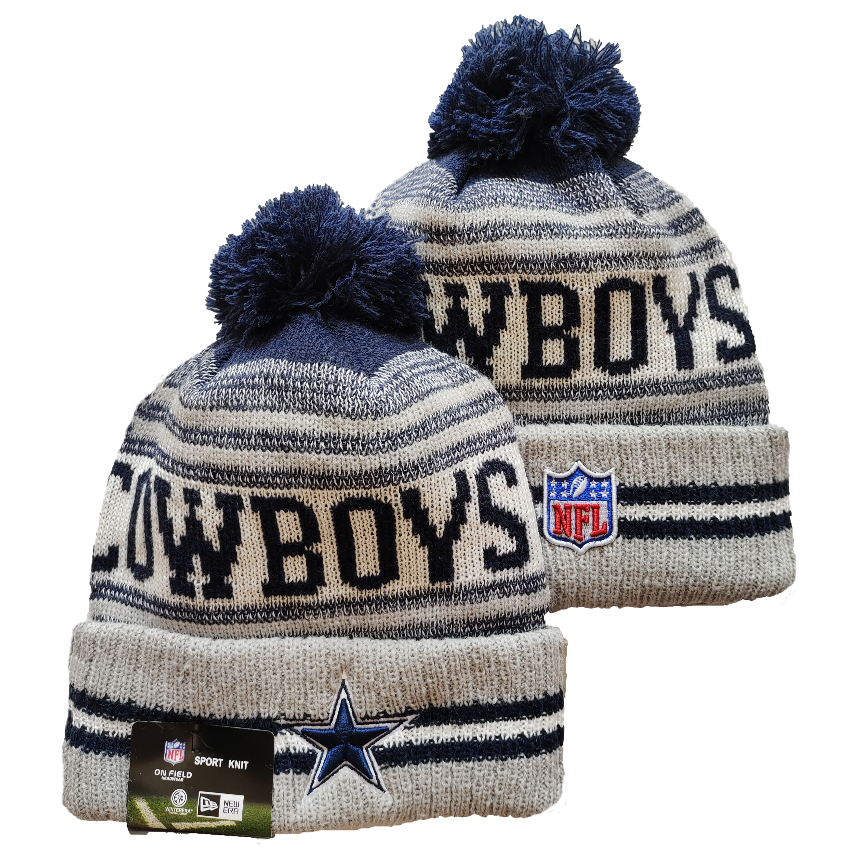 Cowboys Team Logo Gray Pom Cuffed Knit Hat YD