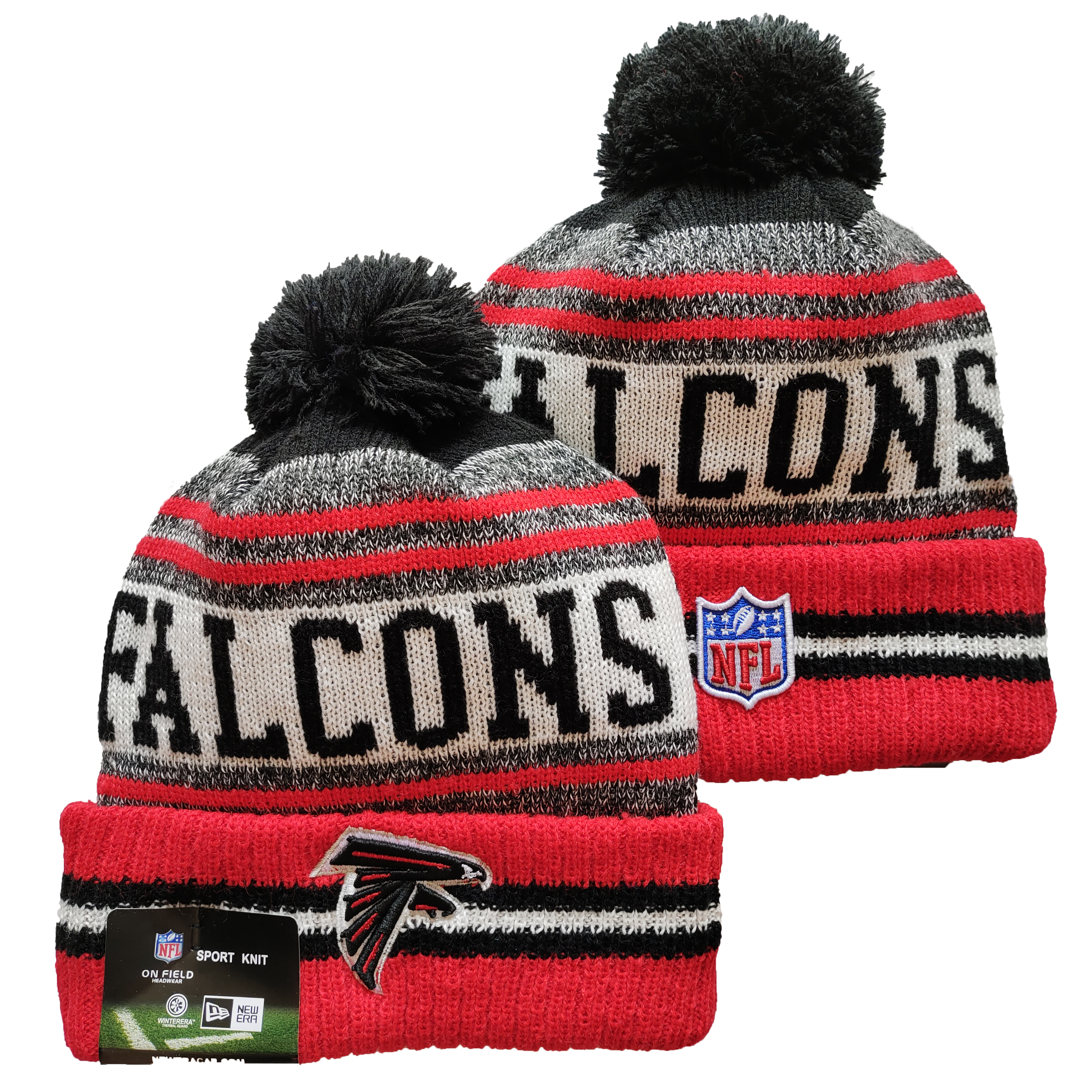 Falcons Team Logo Red and Gray Pom Cuffed Knit Hat YD