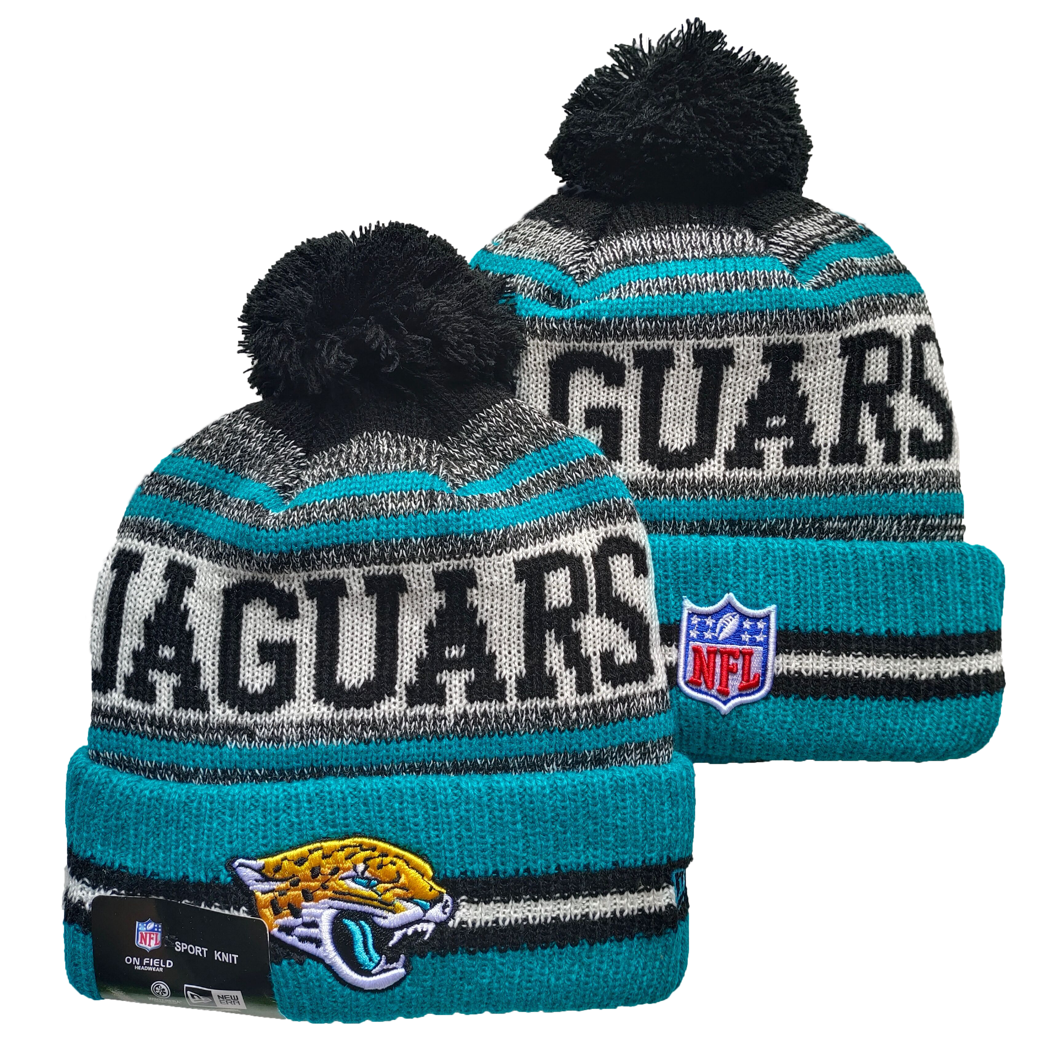 Jaguars Team Logo Blue and Gray Pom Cuffed Knit Hat YD