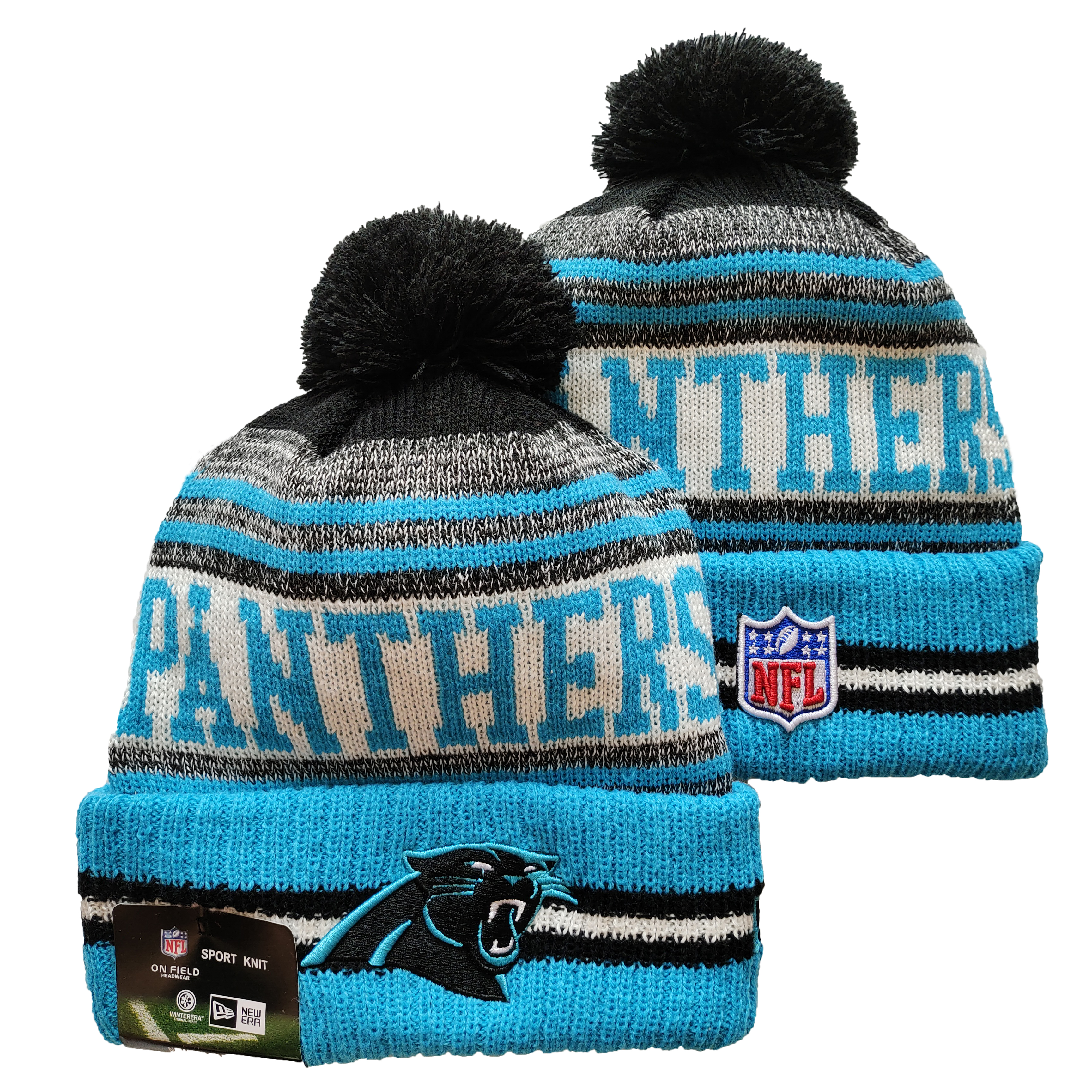 Panthers Team Logo Blue and Gray Pom Cuffed Knit Hat YD