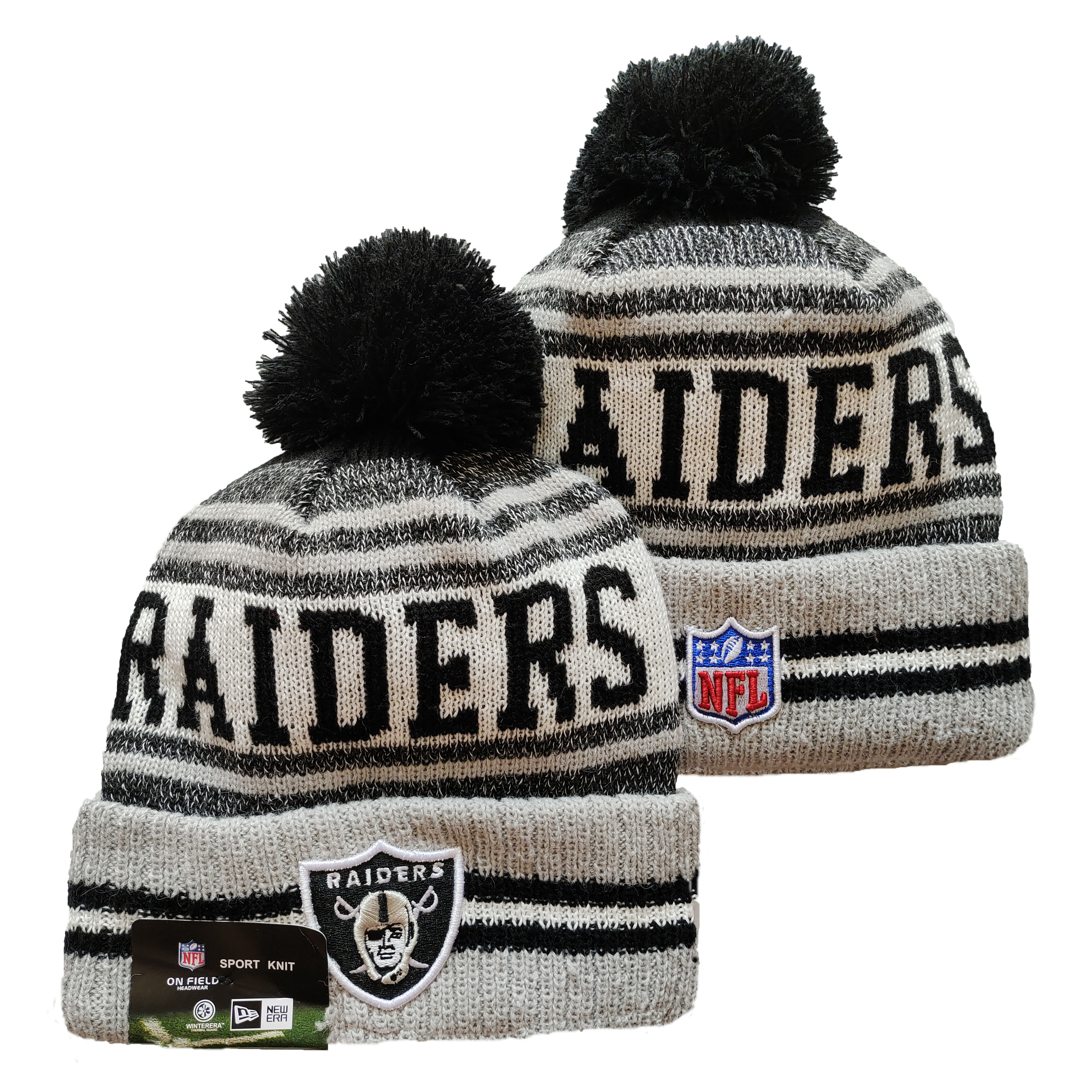 Raiders Team Logo Gray Pom Cuffed Knit Hat YD