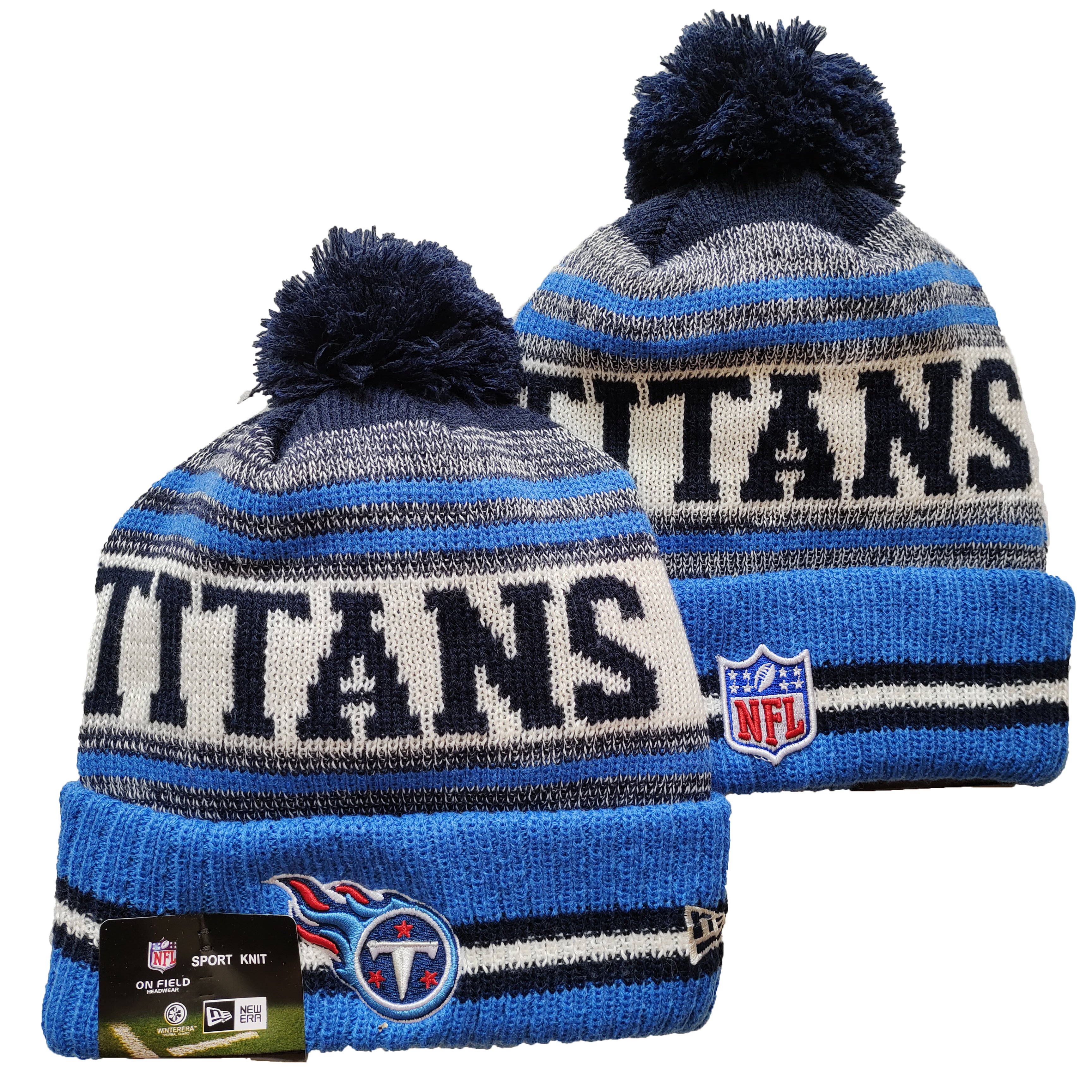 Titans Team Logo Blue and Gray Pom Cuffed Knit Hat YD
