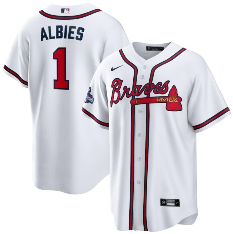 Braves 1 Ozzie Albies White Nike 2021 World Series Champions Cool Base Jersey