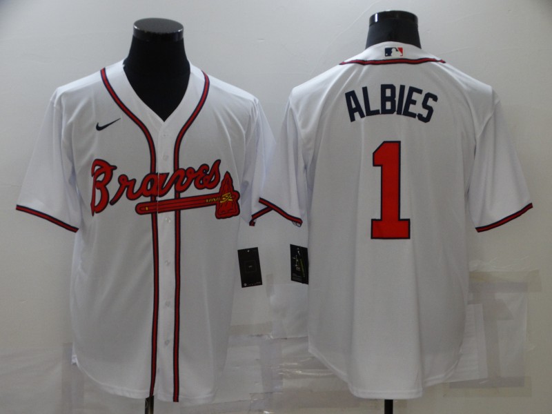 Braves 1 Ozzie Albies White Nike Cool Base Jersey