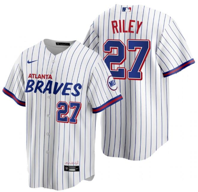 Braves 27 Austin Riley White 2021 City Connect Cool Base Jersey