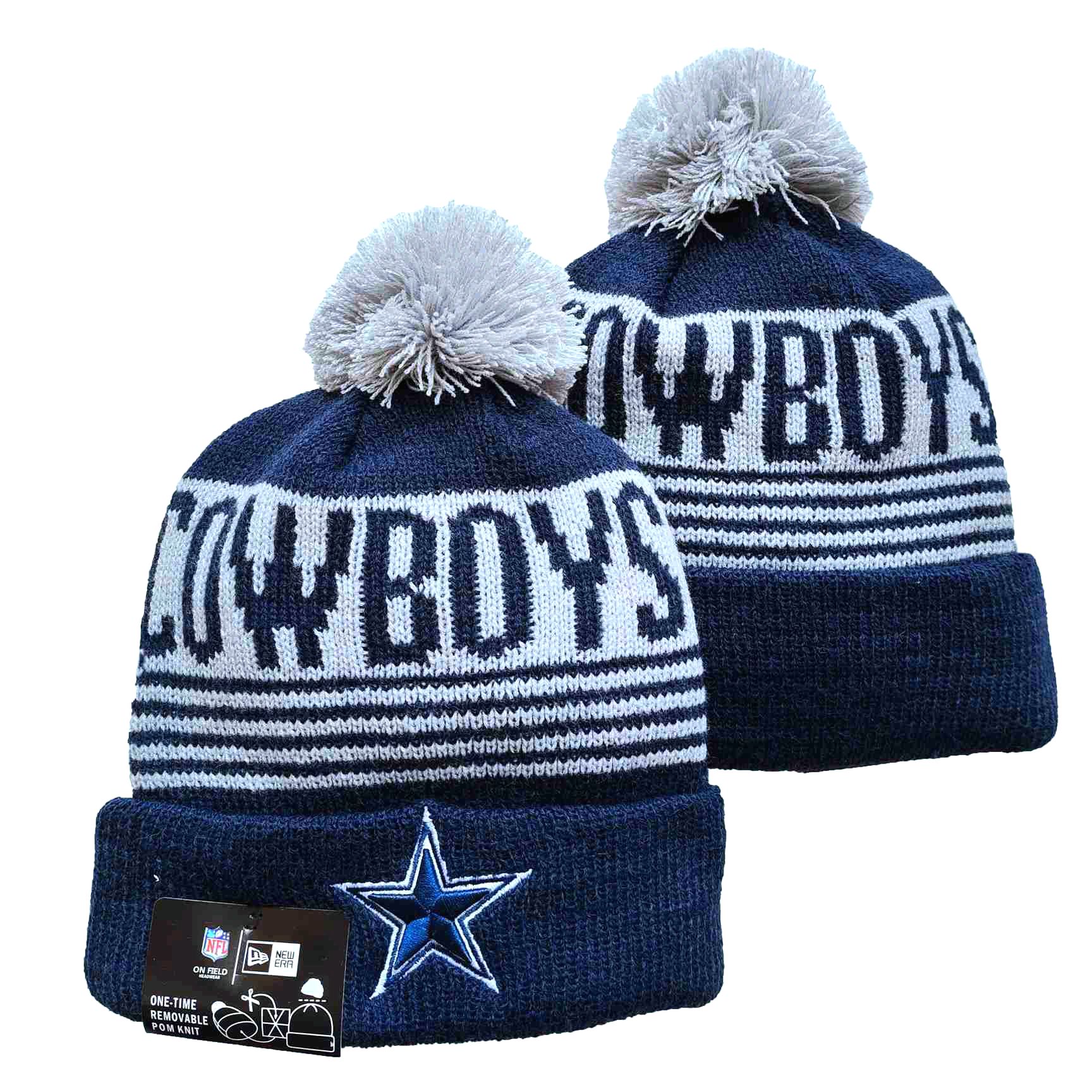 Cowboys Team Logo Navy Pom Cuffed Knit Hat YD