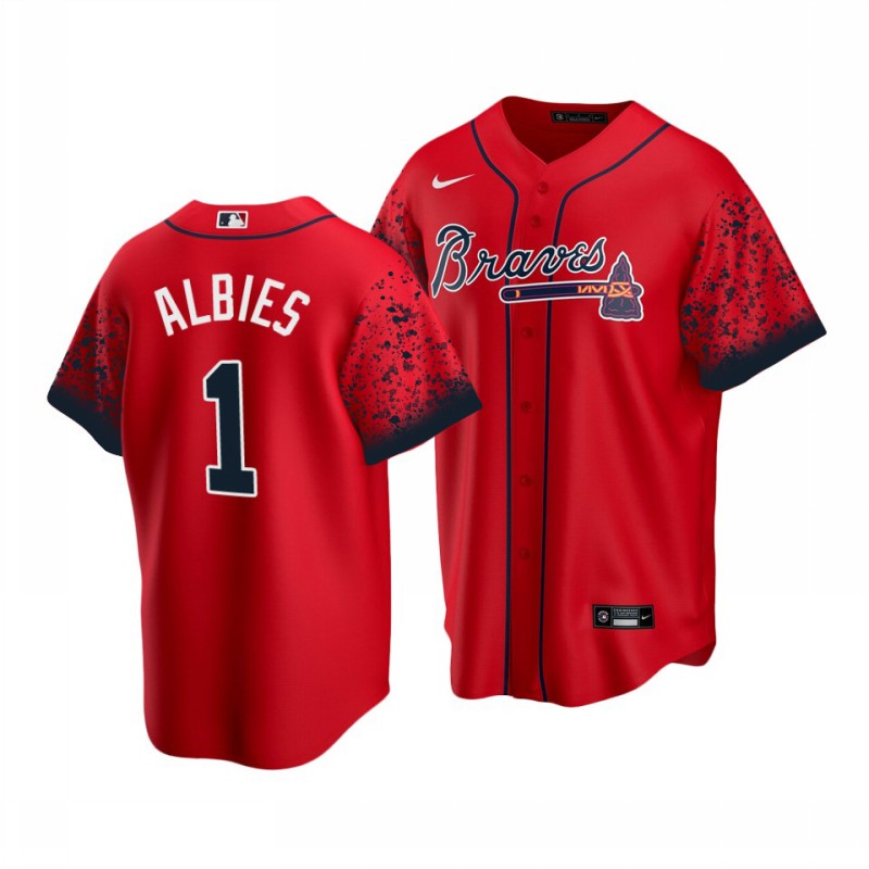 Braves 1 Ozzie Albies Red 2021 City Connect Cool Base Jersey
