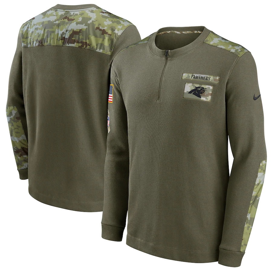 Men's Carolina Panthers Nike Olive 2021 Salute To Service Henley Long Sleeve Thermal Top