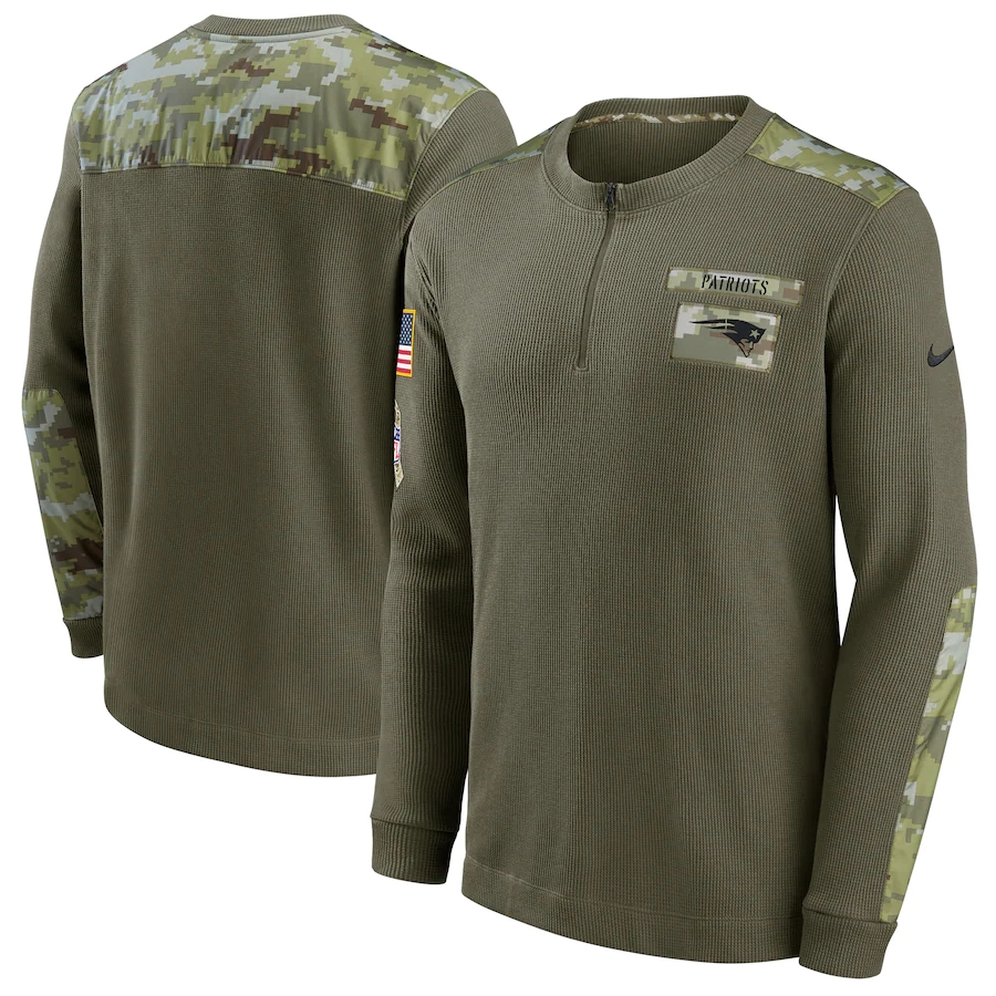Men's New England Patriots Nike Olive 2021 Salute To Service Henley Long Sleeve Thermal Top