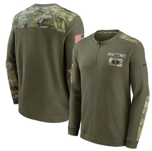 Men's San Francisco 49ers Nike Olive 2021 Salute To Service Henley Long Sleeve Thermal Top