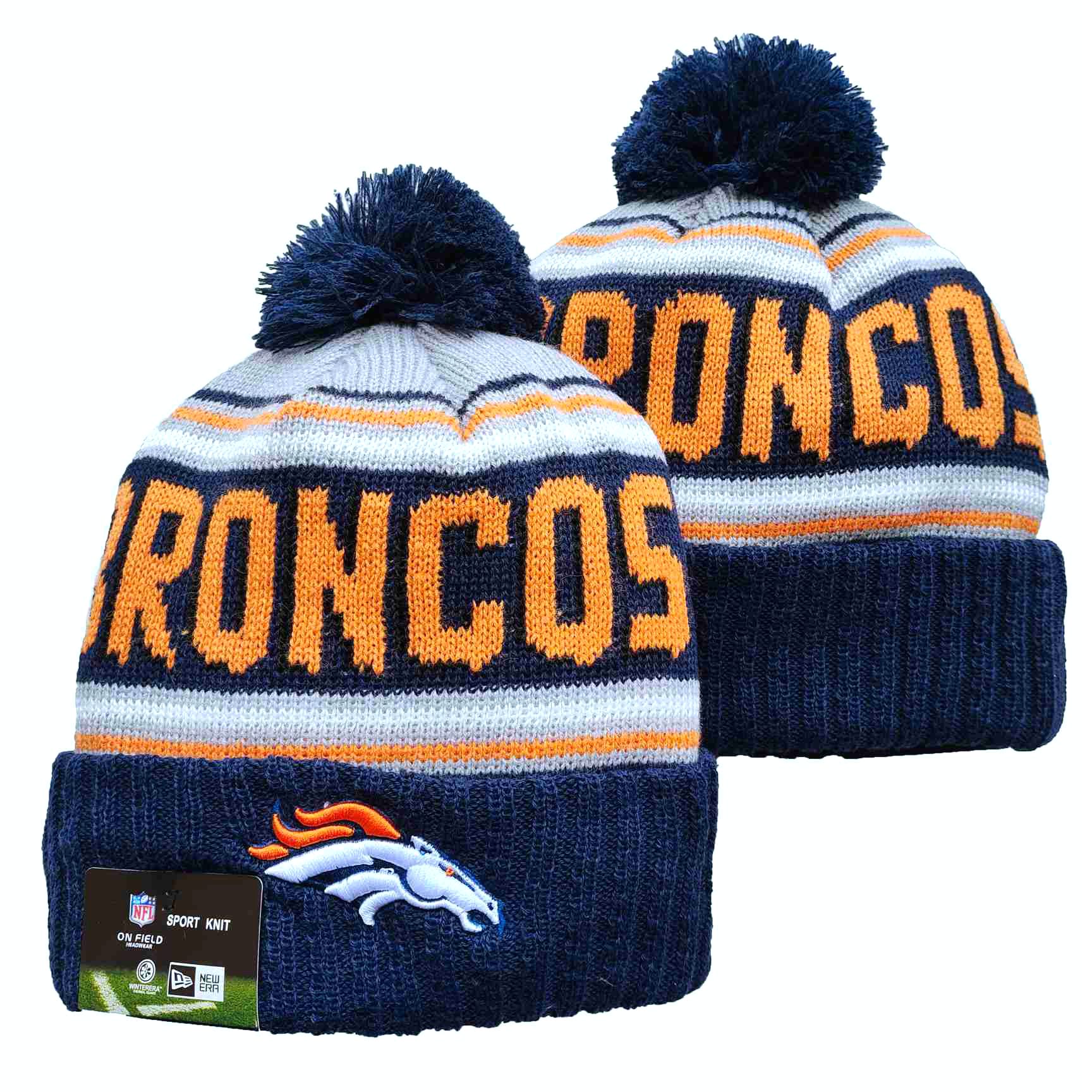 Broncos Team Logo Navy Pom Cuffed Knit Hat YD