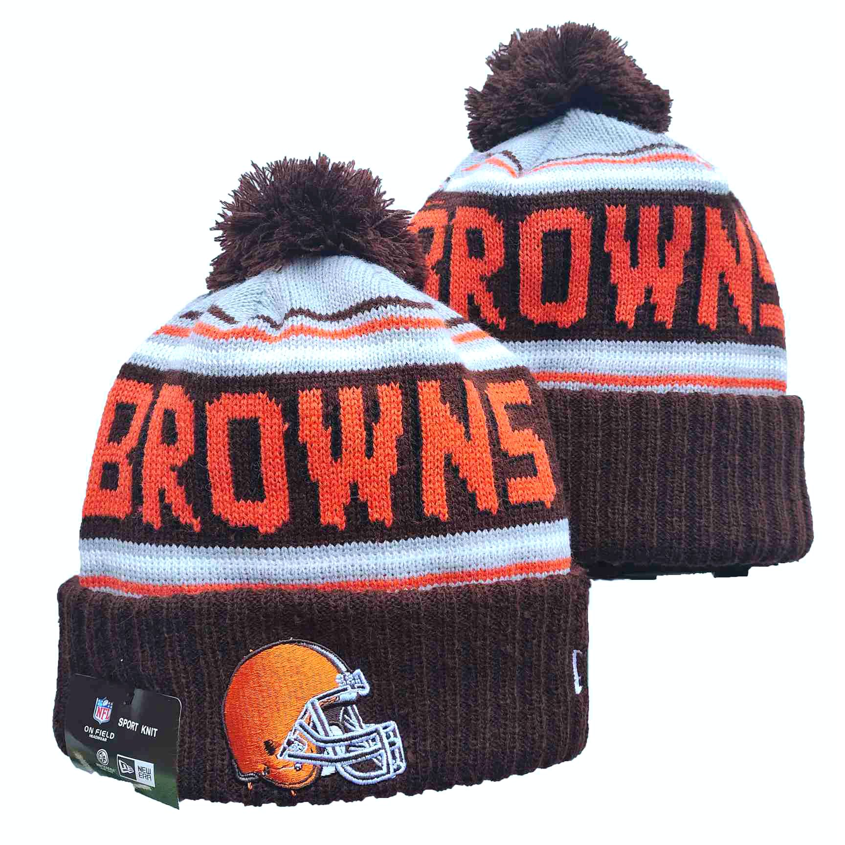 Browns Team Logo Brown Pom Cuffed Knit Hat YD