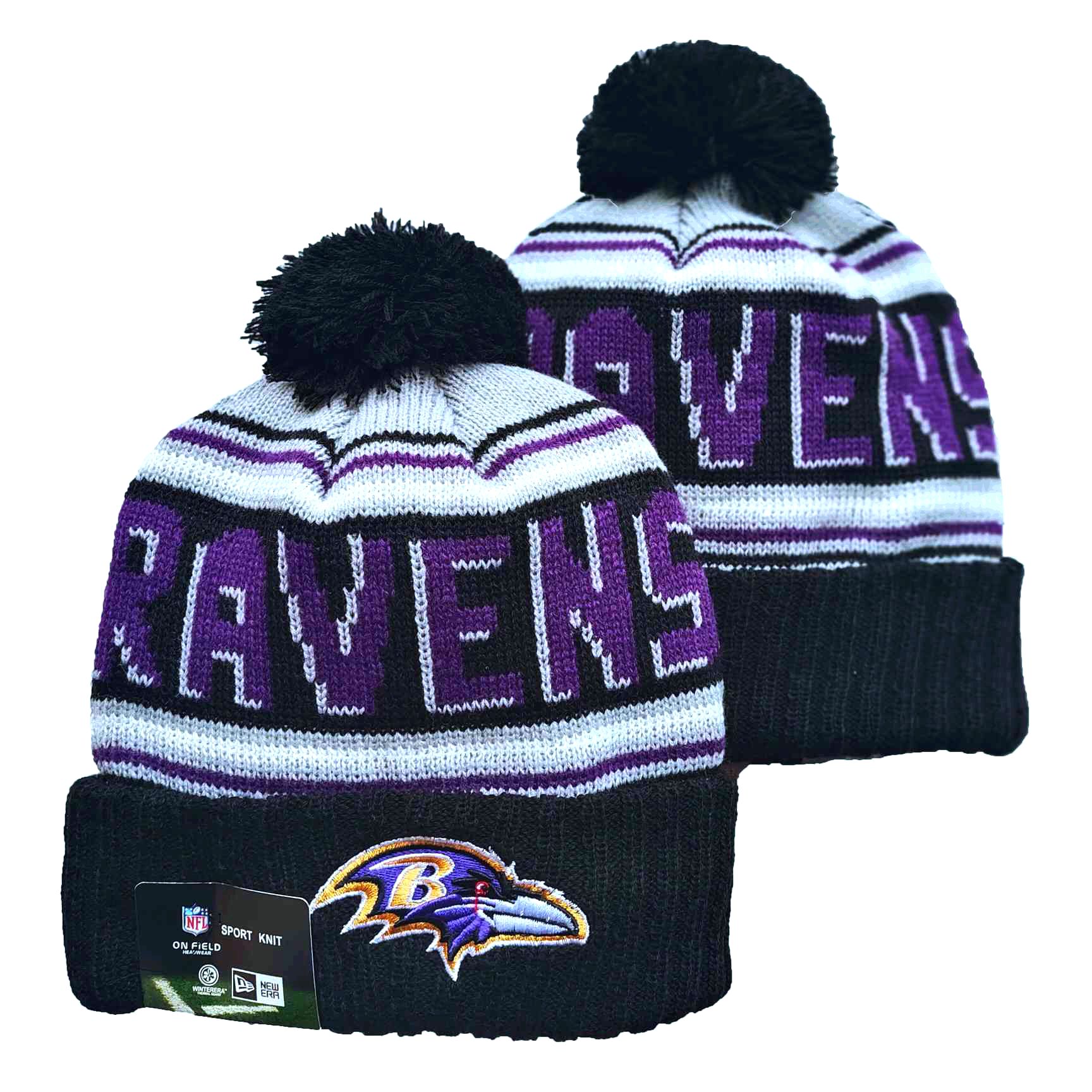 Ravens Team Logo Black Pom Cuffed Knit Hat YD