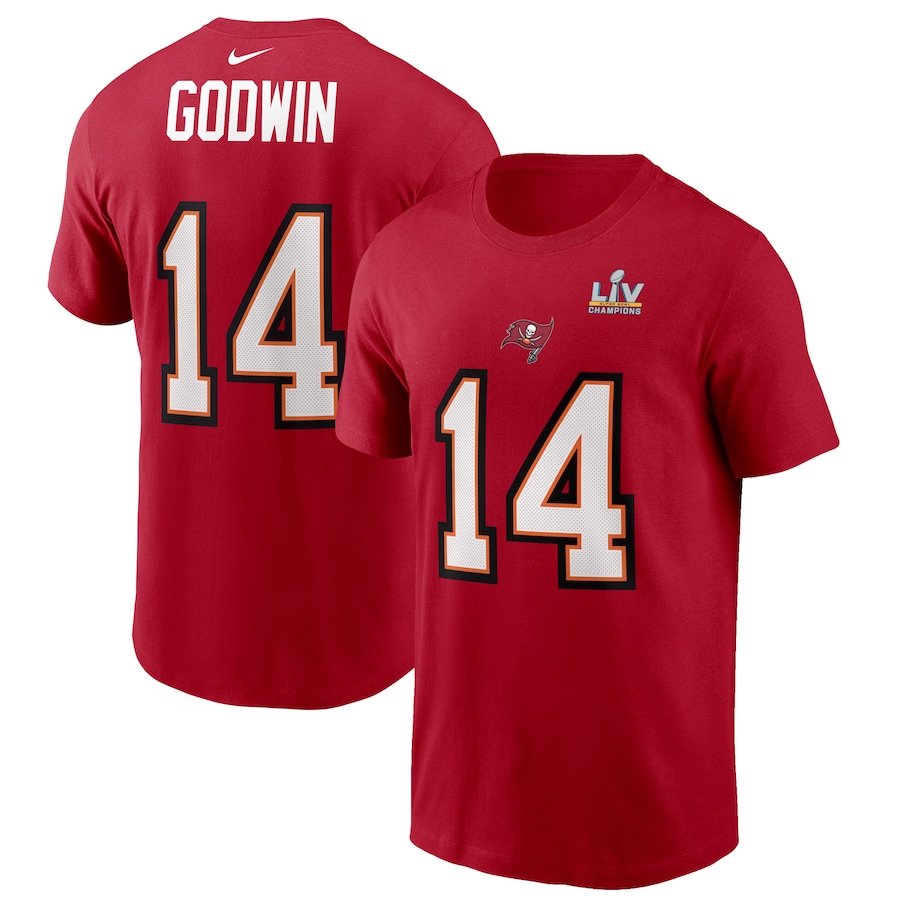 Men's Tampa Bay Buccaneers Chris Godwin Nike Red Super Bowl LV Champions Name & Number T-Shirt