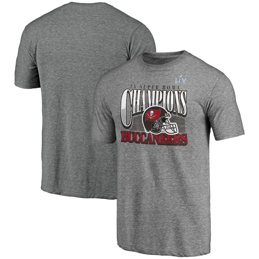 Men's Tampa Bay Buccaneers Fanatics Branded Heathered Gray 2 Time Super Bowl Champions Nickel Tri Blend T-Shirt