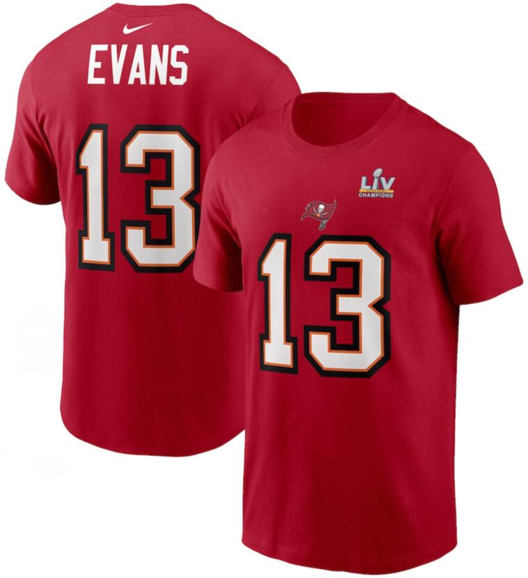 Men's Tampa Bay Buccaneers Mike Evans Nike Red Super Bowl LV Champions Name & Number T-Shirt