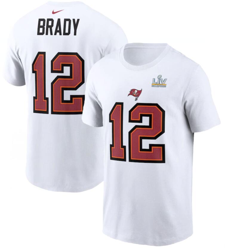 Men's Tampa Bay Buccaneers Tom Brady Nike White Super Bowl LV Champions Name & Number T-Shirt