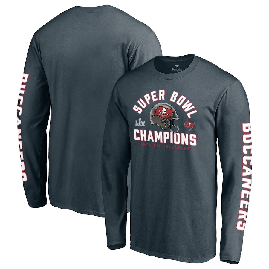 Men's Tampa Bay Buccaneers Fanatics Branded Charcoal Super Bowl LV Champions Lateral Pass Long Sleeve T-Shirt