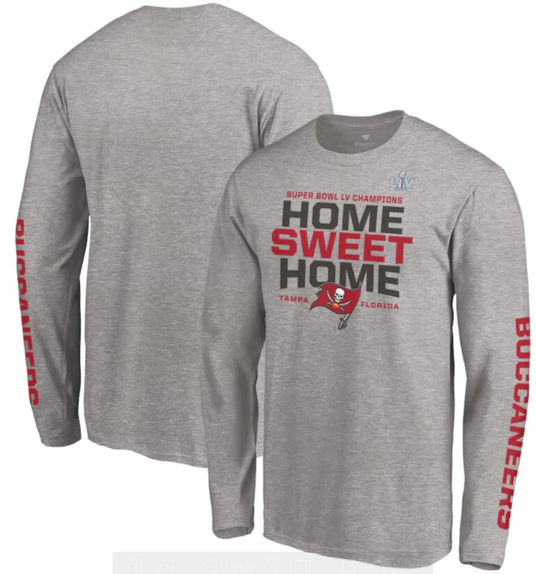 Men's Tampa Bay Buccaneers Fanatics Branded Heathered Gray Super Bowl LV Champions Hometown Home Sweet Home Long Sleeve T-Shirt