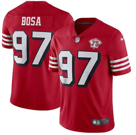 Nike 49ers 97 Nick Bosa Red 75th Anniversary Color Rush Vapor Untouchable Limited Jersey
