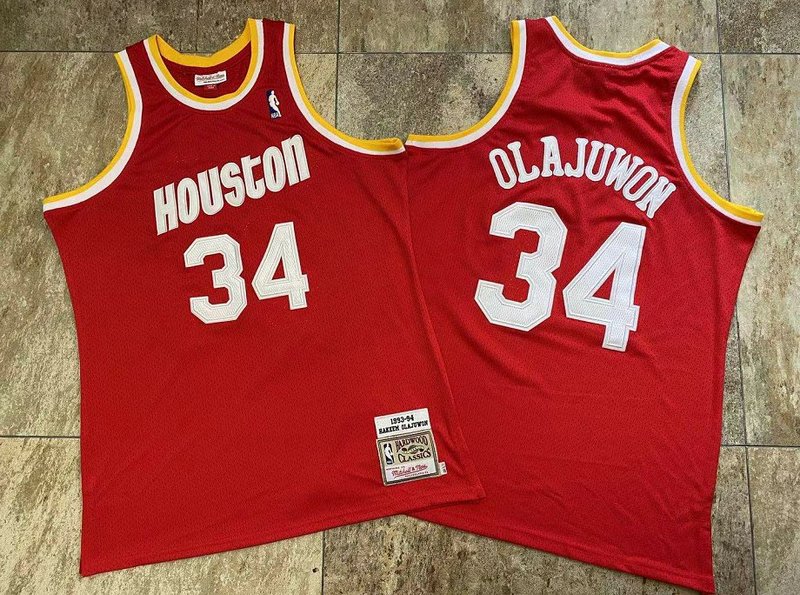 Rockets 34 Hakeem Olajuwon Red 1993-94 Hardwood Classics Jersey