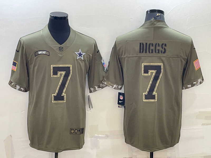 Nike Cowboys 7 Trevon Diggs Olive 2022 Salute To Service Limited Jersey