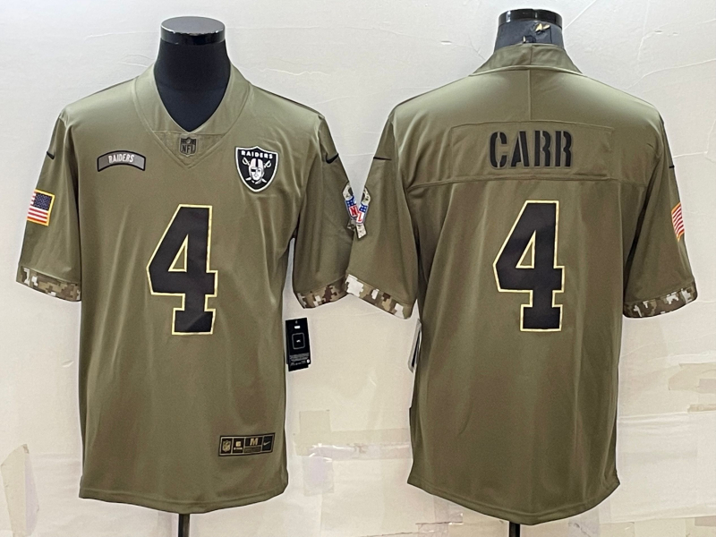 Nike Raiders 4 Derek Carr Olive 2022 Salute To Service Limited Jersey - Click Image to Close
