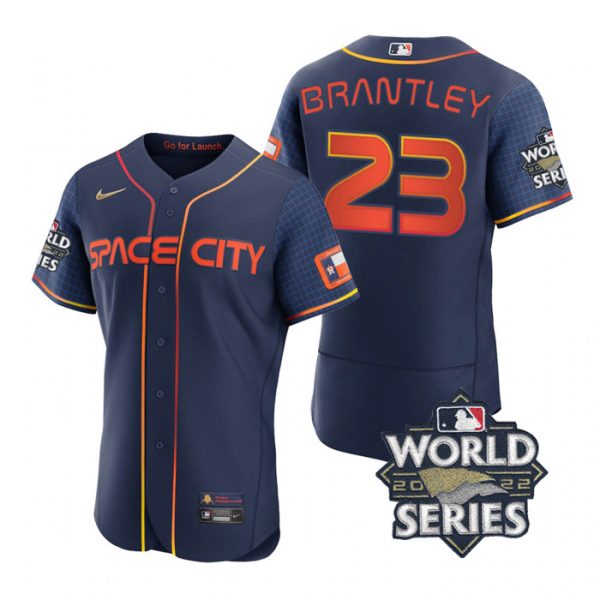 Astros 23 Michael Brantley Navy Nike 2022 World Series City Connect Flexbase Jersey - Click Image to Close
