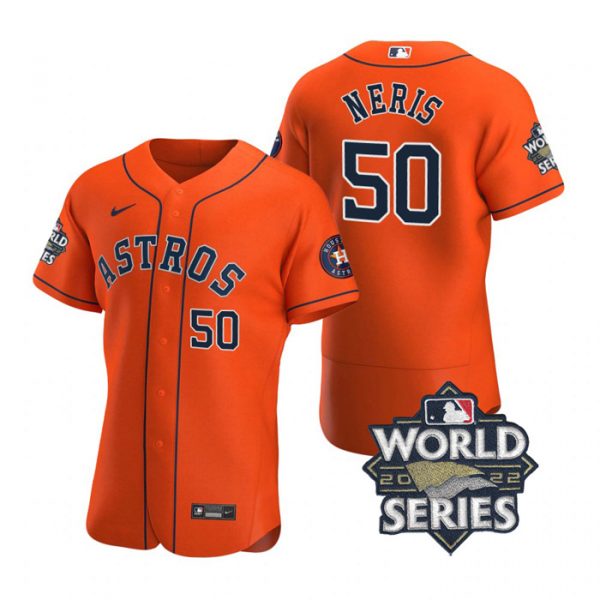 Astros 50 Hector Neris Orange Nike 2022 World Series Flexbase Jersey