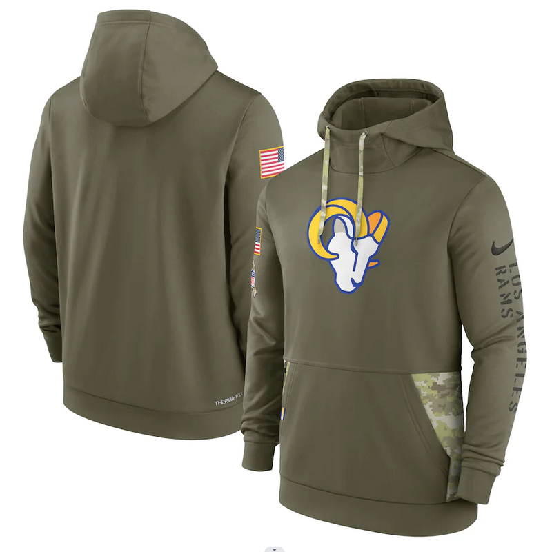 Men's Los Angeles Rams Nike Olive 2022 Salute to Service Therma Performance Pullover Hoodie